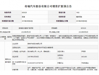 奇瑞再啟增資擴股計劃 合計募集資金預(yù)計不低于142.5億元　